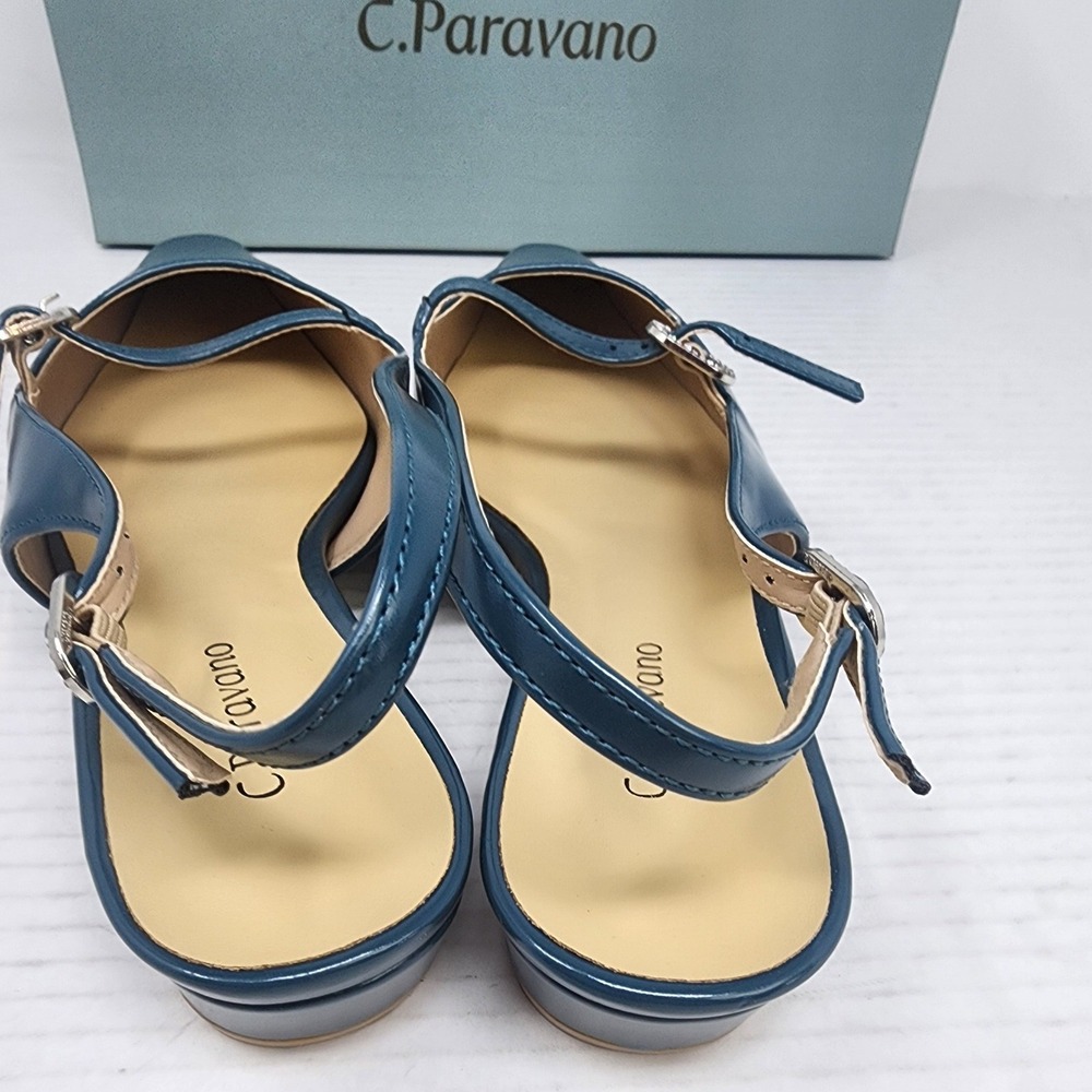 C.Paravano Teal Leather Slingback Mary Jane Block Heel Pumps Womens Size 8 NEW - Picture 9 of 12